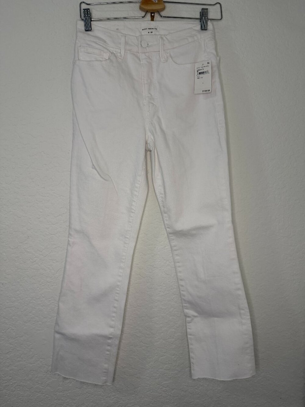 NWT Good American Good Legs Straight- Mid-Rise- Raw Hem- 27- White- MSRP $99 - Picture 4 of 11